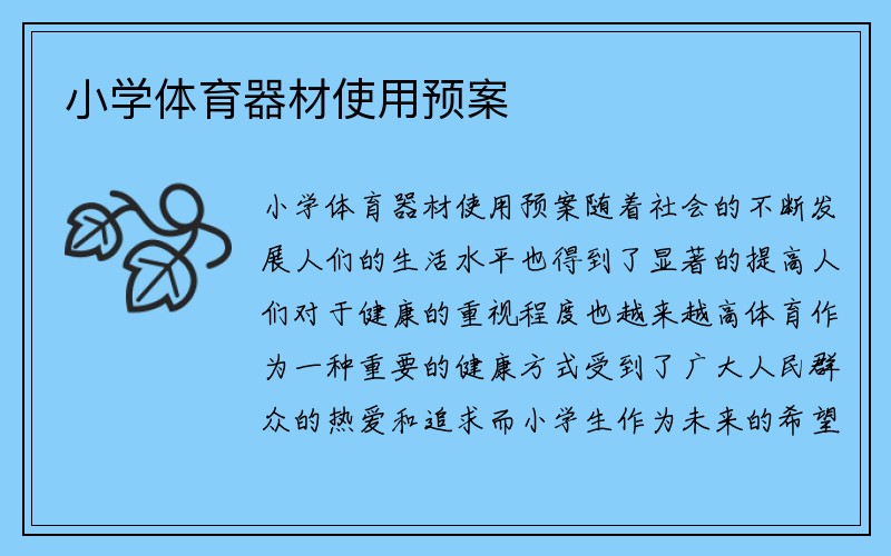 小学体育器材使用预案